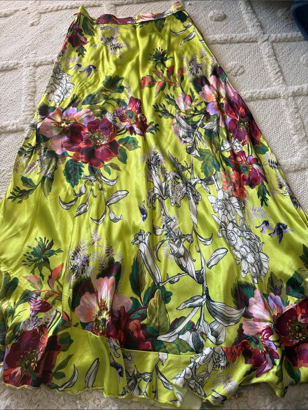 Maeve Lime Green Floral Maxi Skirt with Pink & Red Blooms